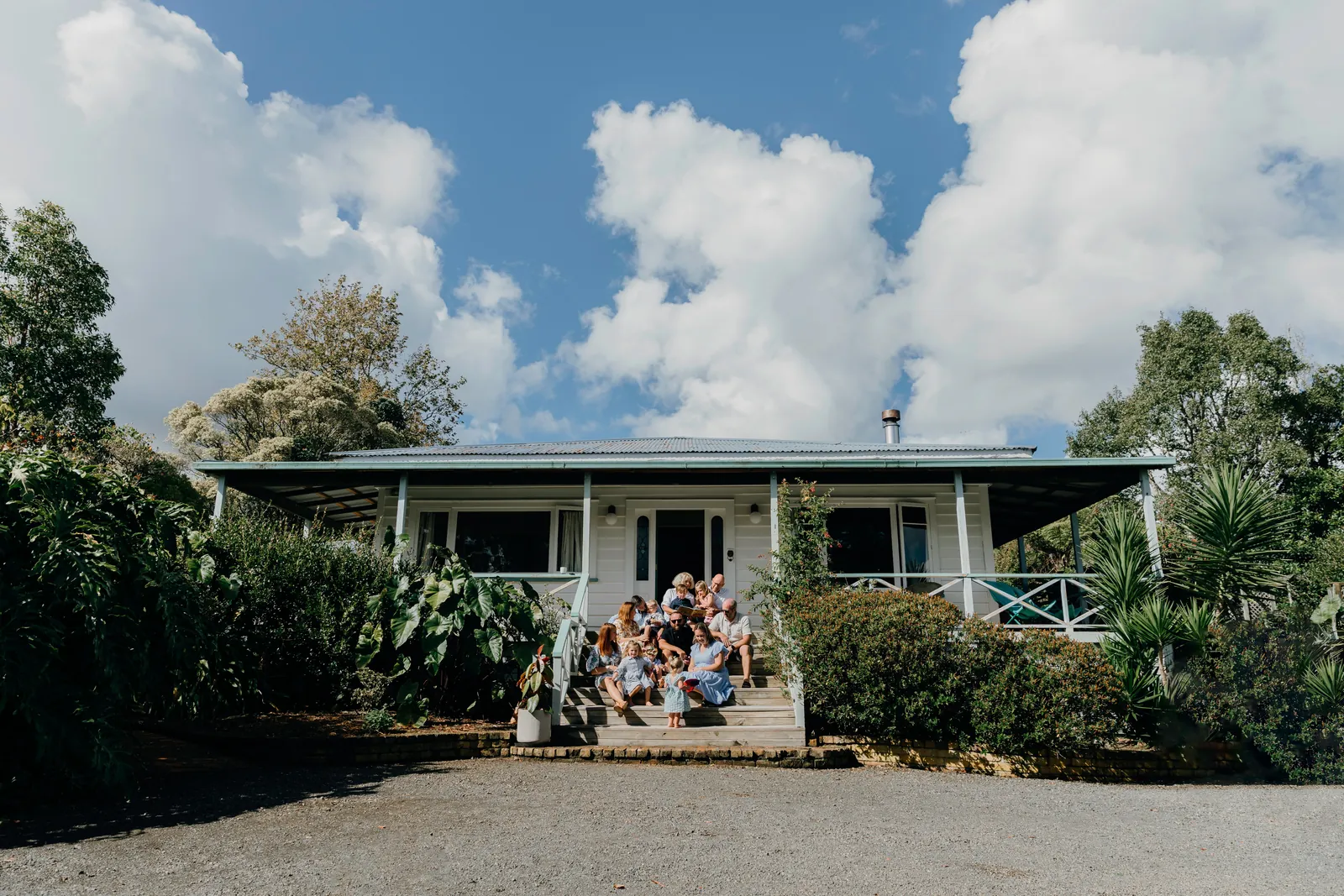 The family gathered on the steps at Buckville Road